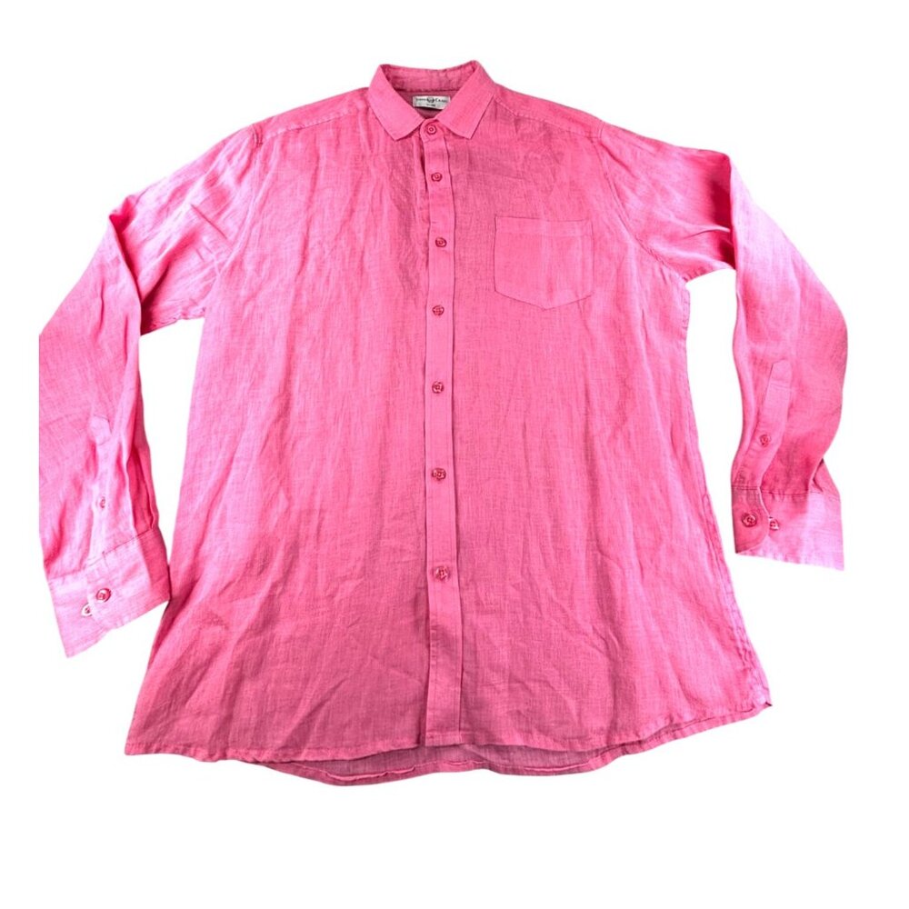 John Craig Pink Linen Shirt Long Sleeve Button-Up Mens Size L